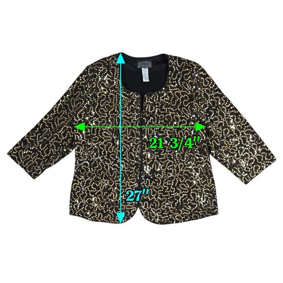 Alex Evenings Black Gold Sequin Metallic Collarless Lightweight Topper Jacket - Picture 3 of 8
